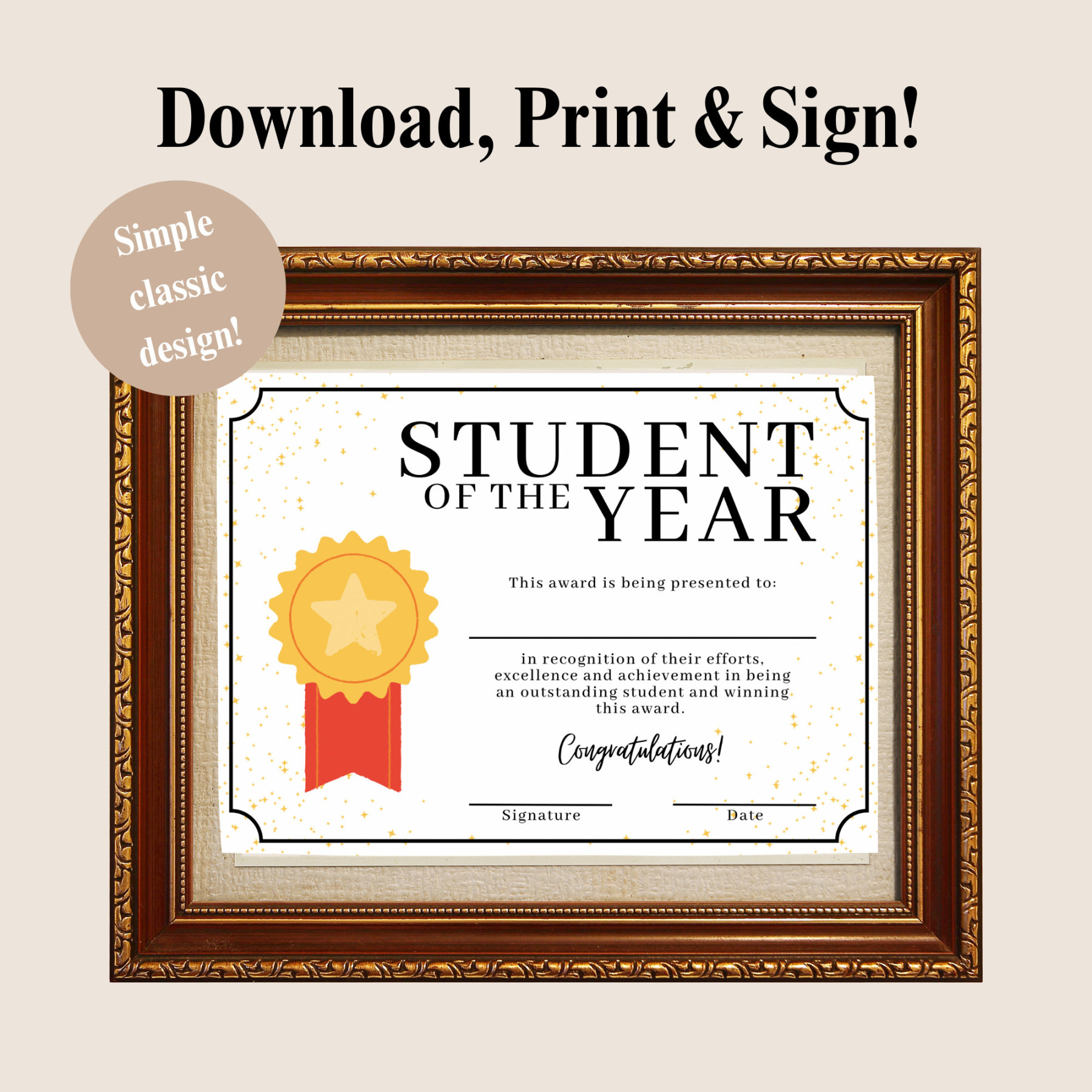 ZERTIFIKAT druckbar, Student of the Year Award, INSTANT DOWNLOAD